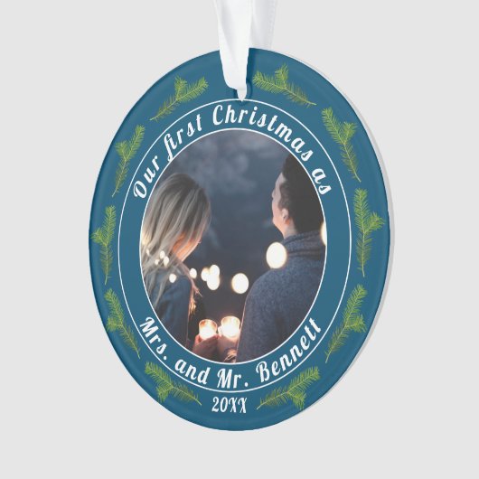 私たちの初めてのクリスマスはミセスMr.スクリプト写真 オーナメント (正面)
