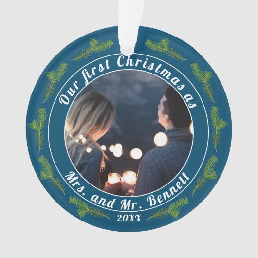 私たちの初めてのクリスマスはミセスMr.スクリプト写真 オーナメント (正面)