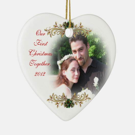 私たちの初めてのクリスマスは一緒にオーナメントハート セラミックオーナメント (右)