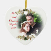 私たちの初めてのクリスマスは一緒にオーナメントハート セラミックオーナメント (正面)
