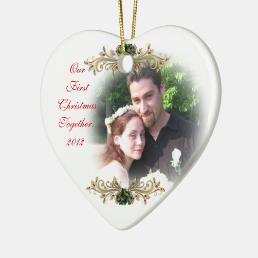 私たちの初めてのクリスマスは一緒にオーナメントハート セラミックオーナメント (左)
