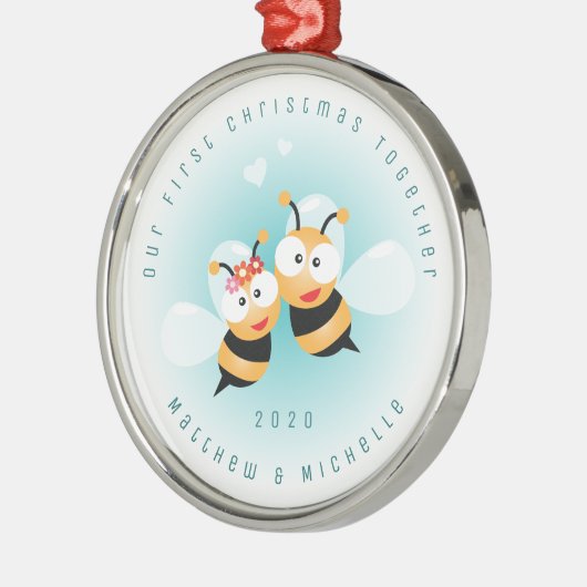 私たちの初めてのクリスマスは一緒にカップルを意図した メタルオーナメント (左)