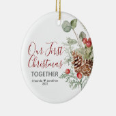 私たちの初めてのクリスマスは一緒にクリスマスフローラ セラミックオーナメント (右)