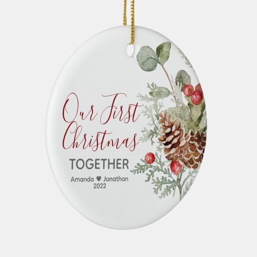 私たちの初めてのクリスマスは一緒にクリスマスフローラ セラミックオーナメント (右)