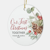 私たちの初めてのクリスマスは一緒にクリスマスフローラ セラミックオーナメント (左)