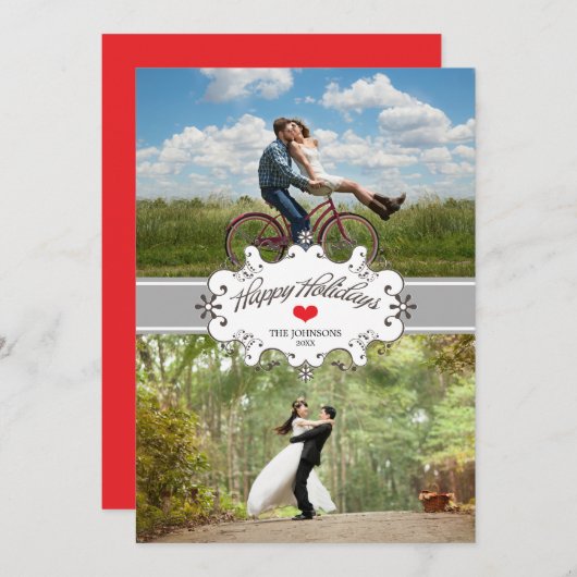 私たちの初めてのクリスマスは一緒にシルバーリボン2写真 シーズンカード (正面/裏面)