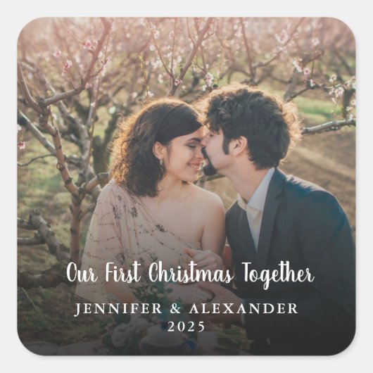 私たちの初めてのクリスマスは一緒にスクリプトフォト スクエアシール (正面)