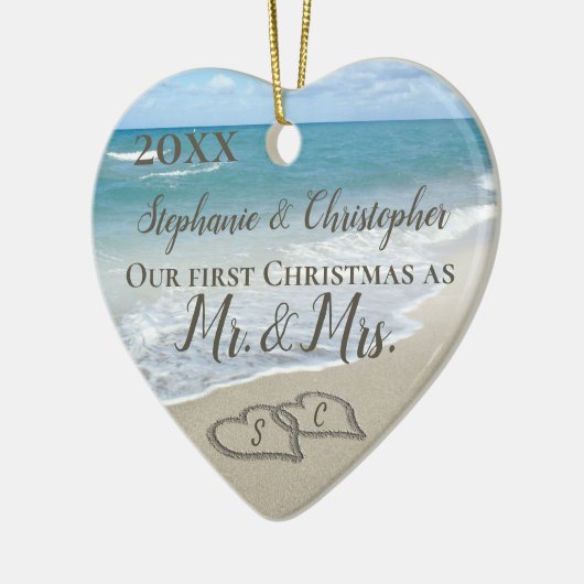 私たちの初めてのクリスマスは一緒にミセス・ビーチ結婚式 セラミックオーナメント (左)