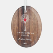 私たちの初めてのクリスマスは一緒に木の素朴な木を愛している ガラスオーナメント (正面左)