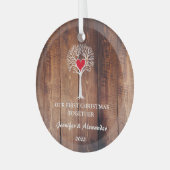 私たちの初めてのクリスマスは一緒に木の素朴な木を愛している ガラスオーナメント (正面左)