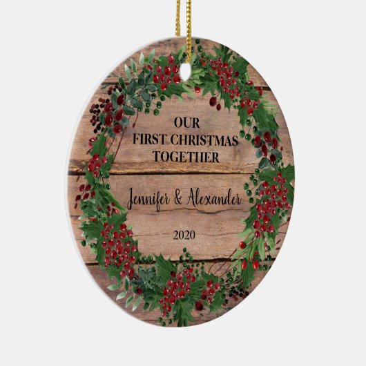 私たちの初めてのクリスマスは一緒に素朴な木の果実 セラミックオーナメント (右)