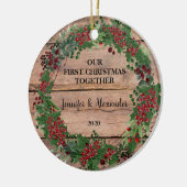 私たちの初めてのクリスマスは一緒に素朴な木の果実 セラミックオーナメント (左)