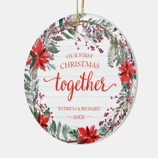 私たちの初めてのクリスマスは一緒に素朴リースセラミック セラミックオーナメント (左)