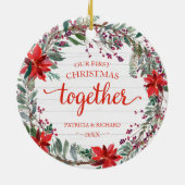 私たちの初めてのクリスマスは一緒に素朴リースセラミック セラミックオーナメント (裏面)