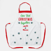 私たちの初めてのクリスマスは一緒に雪の結晶カップル エプロン (正面)