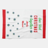 私たちの初めてのクリスマスは一緒に雪の結晶カップル キッチンタオル (横)