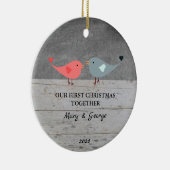 私たちの初めてのクリスマスは一緒に鳥の木を愛している セラミックオーナメント (右)