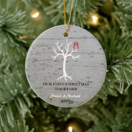 私たちの初めてのクリスマスは一緒に鳥の木を愛する セラミックオーナメント