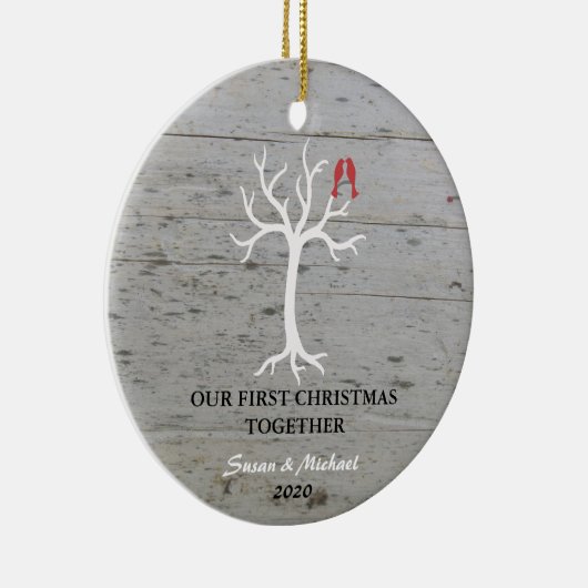 私たちの初めてのクリスマスは一緒に鳥の木を愛する セラミックオーナメント (右)