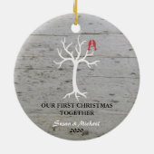 私たちの初めてのクリスマスは一緒に鳥の木を愛する セラミックオーナメント (裏面)