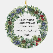 私たちの初めてのクリスマスは一緒に |写真パーソナライズされた セラミックオーナメント (裏面)