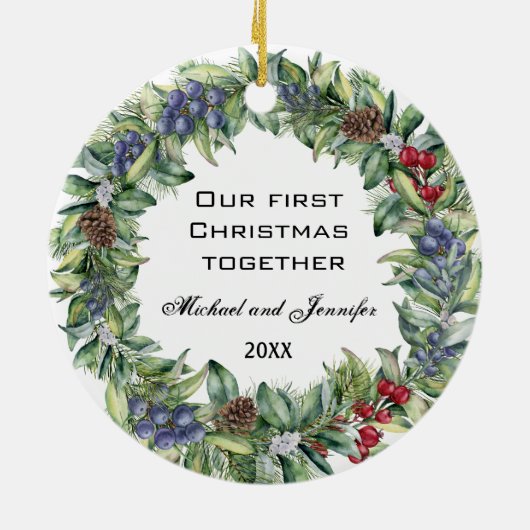 私たちの初めてのクリスマスは一緒に |写真パーソナライズされた セラミックオーナメント (裏面)