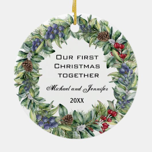 私たちの初めてのクリスマスは一緒に |写真パーソナライズされた セラミックオーナメント (裏面)