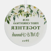 私たちの初めてのクリスマスは一緒パーソナライズされたにカップル ガラスオーナメント (裏面)