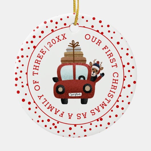 私たちの初めてのクリスマスは両親として車のギフト赤い写真 セラミックオーナメント (正面)