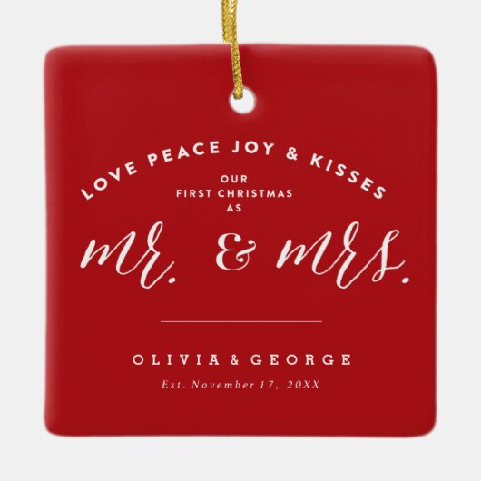 私たちの初めてのクリスマスは写真さん結婚と セラミックオーナメント (正面)