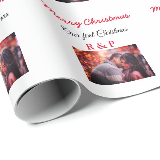私たちの初めてのクリスマスは写真の名前結婚を追加婚約したする ラッピングペーパー (ロールコーナー)