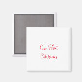 私たちの初めてのクリスマスは名前の家族の写真を追加 マグネット (正面/裏面)