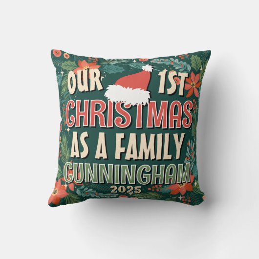 私たちの初めてのクリスマスは家族のカラフルリース クッション (裏面)