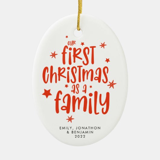 私たちの初めてのクリスマスは家族の写真名Year Cer セラミックオーナメント (正面)
