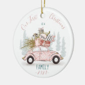 私たちの初めてのクリスマスは家族の水の色の車 セラミックオーナメント (左)