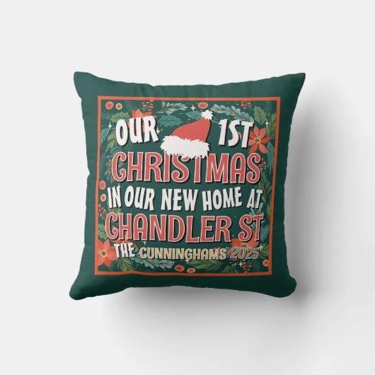 私たちの初めてのクリスマスは新しいホームはっきりしたリース クッション (裏面)