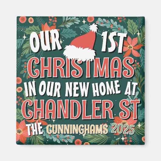 私たちの初めてのクリスマスは新しいホームはっきりしたリース マグネット (正面)