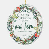 私たちの初めてのクリスマスは新しいホーム素朴リース セラミックオーナメント (左)