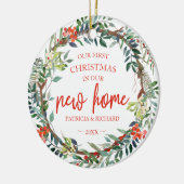 私たちの初めてのクリスマスは新しいホーム素朴リース セラミックオーナメント (左)