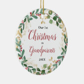 私たちの初めてのクリスマスは祖父母として緑の金ゴールド セラミックオーナメント (右)