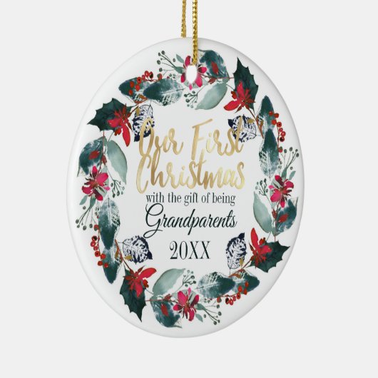 私たちの初めてのクリスマスは祖父母として赤フローラ セラミックオーナメント (右)