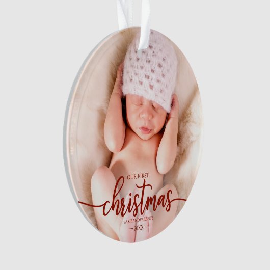私たちの初めてのクリスマスは祖父母のエレガント写真 オーナメント (正面)