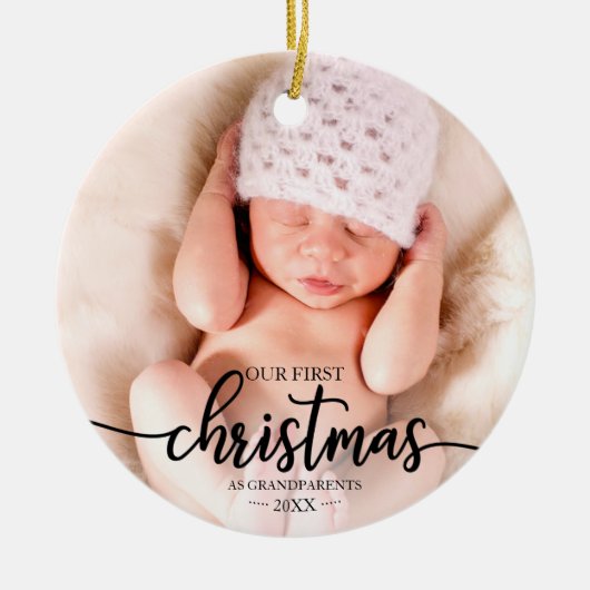 私たちの初めてのクリスマスは祖父母のエレガント写真 セラミックオーナメント (正面)