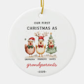私たちの初めてのクリスマスは祖父母のカスタム鶏 セラミックオーナメント (正面)