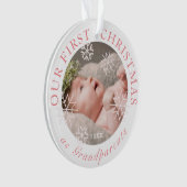 私たちの初めてのクリスマスは祖父母のピンクの写真 オーナメント (正面)