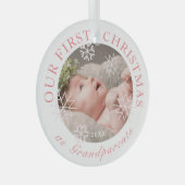 私たちの初めてのクリスマスは祖父母のピンクの写真 ガラスオーナメント (正面右)