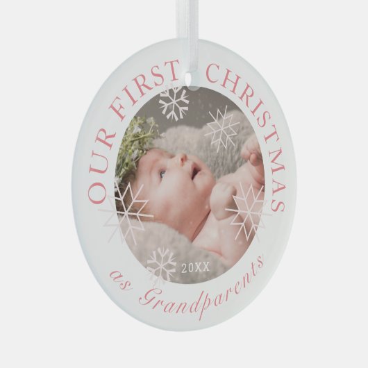私たちの初めてのクリスマスは祖父母のピンクの写真 ガラスオーナメント (正面右)