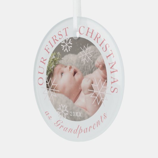 私たちの初めてのクリスマスは祖父母のピンクの写真 ガラスオーナメント (正面左)