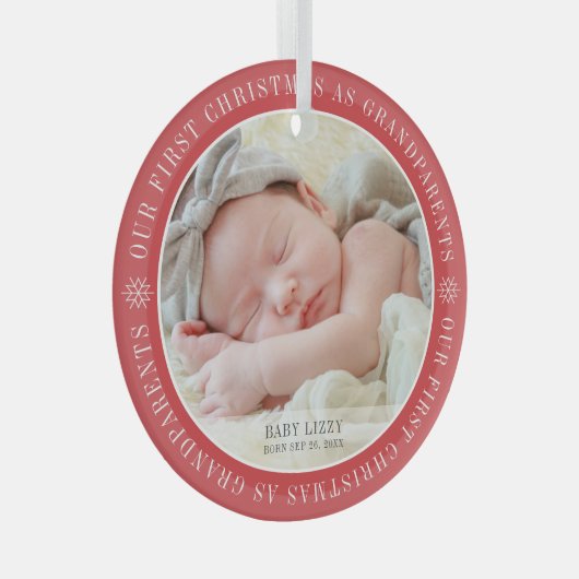 私たちの初めてのクリスマスは祖父母のモダン写真 ガラスオーナメント (正面右)