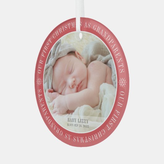 私たちの初めてのクリスマスは祖父母のモダン写真 ガラスオーナメント (正面左)